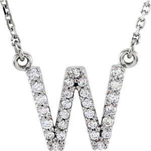 14K White 1/8 CTW Natural Diamond Initial W 16" Necklace Siddiqui Jewelers