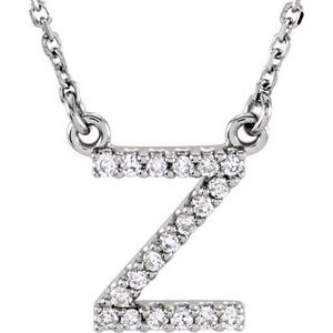 14K White .08 CTW Natural Diamond Initial Z 16" Necklace Siddiqui Jewelers