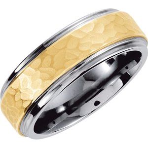 Tungsten & 10K Yellow Inlay 8 mm Hammered Finish Band Size 8 - Siddiqui Jewelers