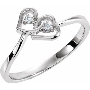 14K White .02 CTW Diamond Double Heart Ring - Siddiqui Jewelers
