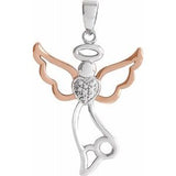 Sterling Silver & 14K Rose Gold Vermeil 29x17.8 mm Diamond Angel Pendant - Siddiqui Jewelers