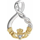 Sterling Silver & 10K Yellow .01 CT Diamond Claddagh Pendant - Siddiqui Jewelers