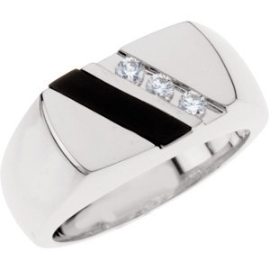 Sterling Silver Onyx & 1/10 CTW Diamond Ring - Siddiqui Jewelers