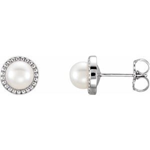 14K White 5.5-6 mm Freshwater Cultured Pearl Earrings - Siddiqui Jewelers