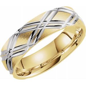 14K Yellow with Rhodium Plating 6 mm Design Band Size 9 - Siddiqui Jewelers