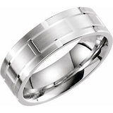 14K White 7 mm Grooved Band Size 10 - Siddiqui Jewelers