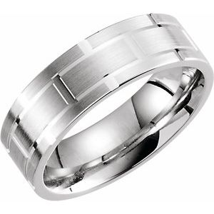 14K White 7 mm Grooved Band Size 10 - Siddiqui Jewelers