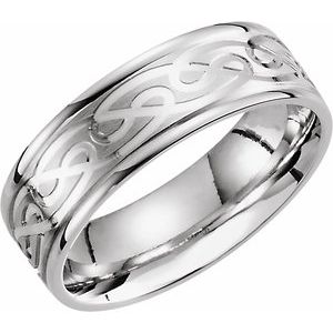 14K White 7 mm Celtic-Inspired Grooved Band Size 8 - Siddiqui Jewelers