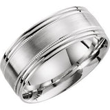 10K White 8 mm Lightweight Grooved Milgrain Band Size 11 - Siddiqui Jewelers