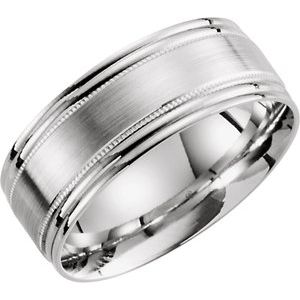 10K White 8 mm Lightweight Grooved Milgrain Band Size 13.5 - Siddiqui Jewelers