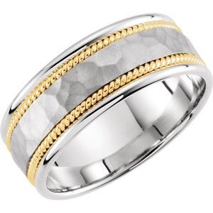 14K White/Yellow 8 mm Rope Design Band with Hammer Finish Size 10 - Siddiqui Jewelers