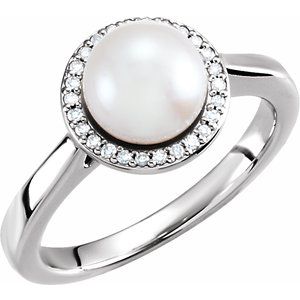 14K White Freshwater Cultured Pearl & .07 CTW Diamond Halo-Style Ring - Siddiqui Jewelers