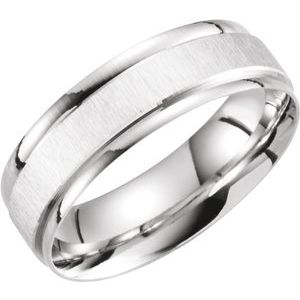 10K White 6 mm Grooved Band with Satin Finish  Size 9 - Siddiqui Jewelers