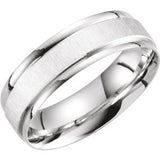 14K White 8 mm Grooved Band with Satin Finish  Size 9 - Siddiqui Jewelers