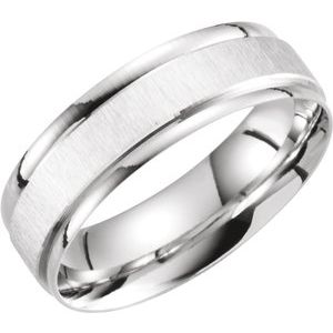 14K White 8 mm Grooved Band with Satin Finish  Size 9 - Siddiqui Jewelers