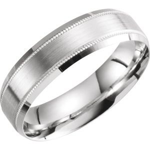 14K White 6 mm Beveled-Edge Band with Milgrain Size 11 - Siddiqui Jewelers