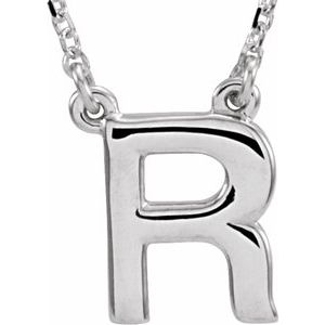 14K White Block Initial R 16" Necklace-Siddiqui Jewelers