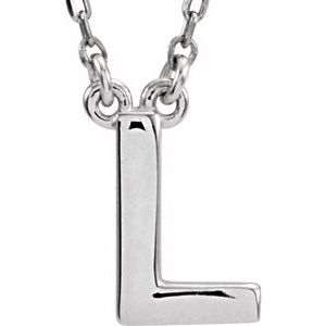 Sterling Silver Block Initial L 16" Necklace Siddiqui Jewelers