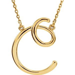 14K Yellow Script Initial C 16" Necklace-Siddiqui Jewelers