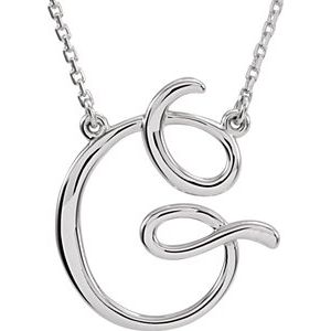 Sterling Silver Script Initial G 16" Necklace-Siddiqui Jewelers