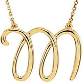 14K Yellow Script Initial M 16" Necklace-Siddiqui Jewelers