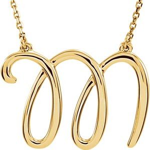 14K Yellow Script Initial M 16" Necklace-Siddiqui Jewelers