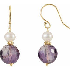 14K Yellow Amethyst & Freshwater Cultured Pearl Earrings - Siddiqui Jewelers