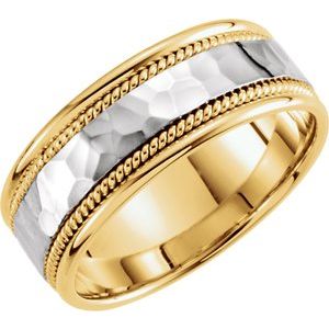 14K Yellow/White 8 mm Rope Design Band with Hammer Finish Size 10 - Siddiqui Jewelers