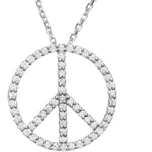 14K White 1/3 CTW Diamond Tiny Peace Sign 16" Necklace - Siddiqui Jewelers