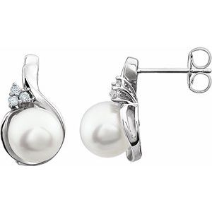 14K White 8-8.5 mm Freshwater Pearl & .08 CTW Diamond Earrings - Siddiqui Jewelers