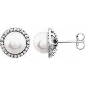 14K White 8-8.5 mm Freshwater Pearl & 1/4 CTW Diamond Earrings - Siddiqui Jewelers