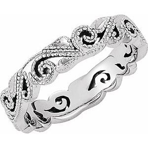 14K White 4.5 mm Scroll Band Size 7 - Siddiqui Jewelers