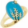 14K Yellow 14 x 10 mm Chinese Turquoise Leaf Design Ring - Siddiqui Jewelers