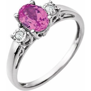 14K White Created Pink Sapphire & .04 CTW Diamond Ring - Siddiqui Jewelers