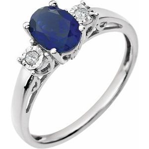 14K White Created Blue Sapphire & .04 CTW Diamond Ring - Siddiqui Jewelers