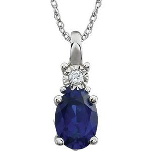 14K White Created Blue Sapphire & .02 CTW Diamond 18" Necklace - Siddiqui Jewelers