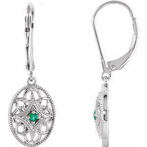 Sterling Silver Emerald Lever Back Earrings-Siddiqui Jewelers