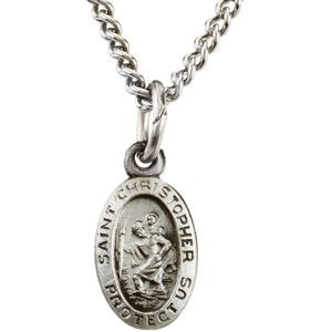 Sterling Silver 9x6 mm Oval St. Christopher 18" Necklace-Siddiqui Jewelers