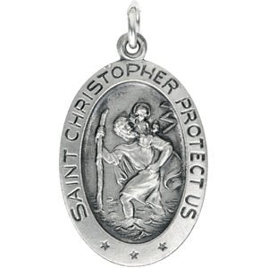 14K White 19x14 mm Oval St. Christopher Medal-Siddiqui Jewelers