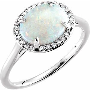 14K White Opal & .06 CTW Diamond Ring - Siddiqui Jewelers