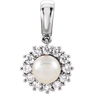 14K White Freshwater Cultured Pearl & 1/3 CTW Diamond Pendant - Siddiqui Jewelers