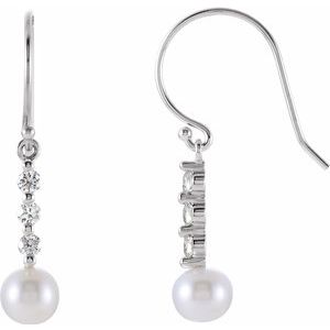 14K White Freshwater Cultured Pearl & 1/4 CTW Diamond Earrings - Siddiqui Jewelers