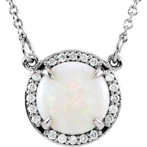 14K White Opal & .05 CTW Diamond 16" Necklace - Siddiqui Jewelers