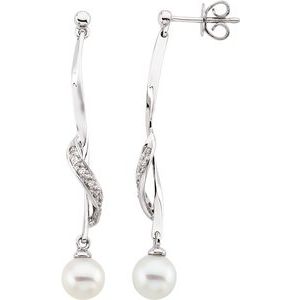 14K White Freshwater Cultured Pearl & .07 CTW Diamond Earrings - Siddiqui Jewelers