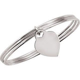Sterling Silver Triple Bangle 8" Bracelet with Heart Dangle - Siddiqui Jewelers