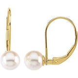 14K Yellow 7 mm Round Akoya Cultured Pearl Lever Back Earrings - Siddiqui Jewelers