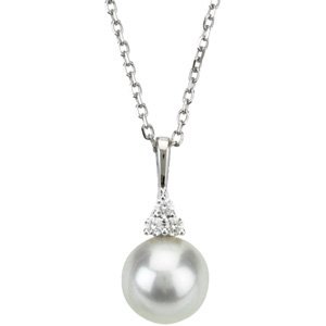 14K White Freshwater Cultured Pearl & .06 CTW Diamond 18" Necklace  -Siddiqui Jewelers