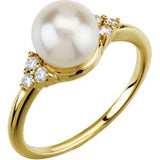 14K Yellow 7.5-8 mm Freshwater Cultured Pearl & 1/8 CTW Diamond Ring - Siddiqui Jewelers