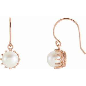 14K Rose 7.5-8 mm Freshwater Cultured Pearl Crown Earrings - Siddiqui Jewelers