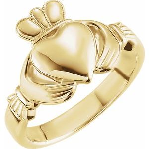 14K Yellow 8.5 mm Claddagh Ring Size 8 - Siddiqui Jewelers